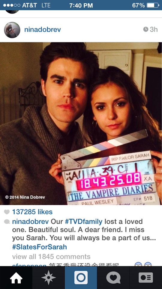 Paul Wesley et Nina Dobrev en hommage à leur Sailor Sarah ! - © Instagram/Nina Dobrev